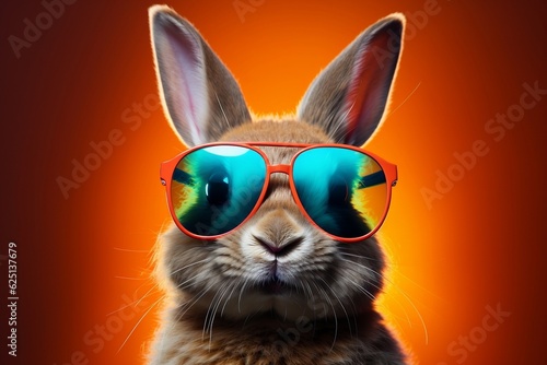 Stylish Bunny with Sunglasses on a Colorful Background. Generative AI © Haider