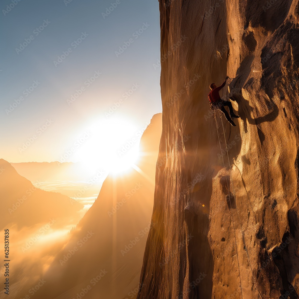 Free solo climber photo realistic illustration - Generative AI.
