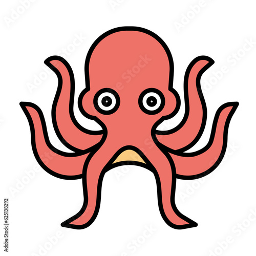 Octopus vector ocean seafood mollusc lineal color icon.