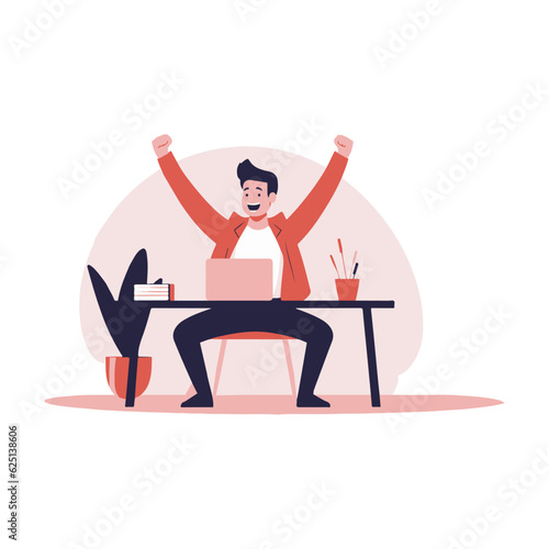 A man working on laptop, e-learning, home office. Freelancer programmer with a laptop. Vector illustration.