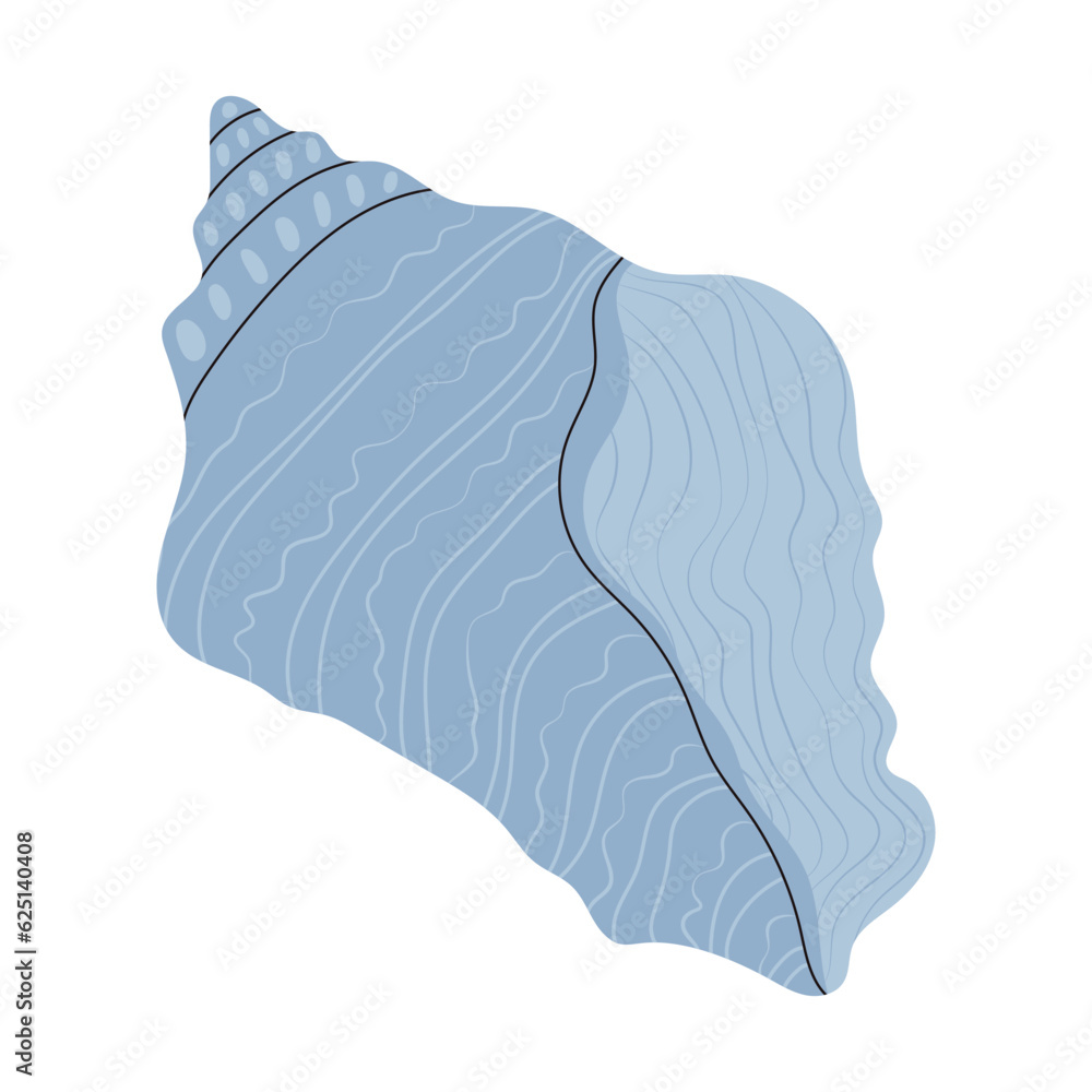 Conch, sea shell. Marine seashell icon. Swirled nautical mollusc. Ocean underwater shellfish. Exotic beach object for decoration. Flat vector illustration isolated on white background