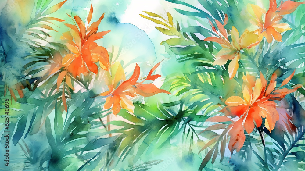 abstract summer watercolor background flowers landscape vacation. generative Ai abstract summer watercolor background flowers landscape vacation. generative Ai