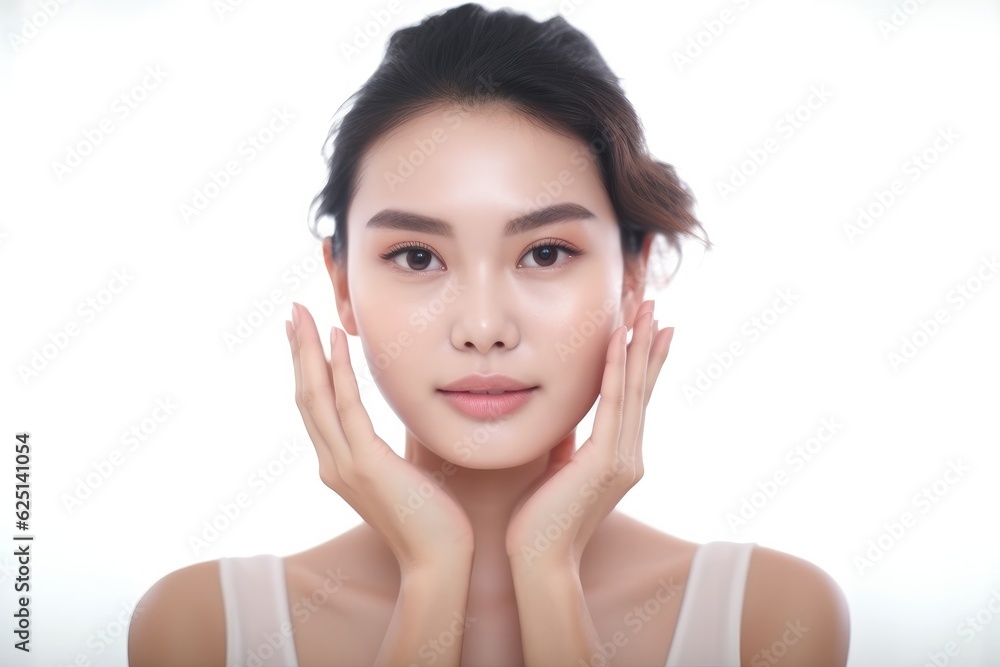 Young woman with natural makeup touching her face, Perfect Skin, Skincare, Young Skin, Easy to use for beauty. Young woman with natural makeup touching her face, Perfect Skin, Skincare, Young Skin, Easy to use for beauty.