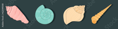 Seashell. Isolated seashells, oyster and clam. Cartoon summer marine objects, seasonal decent. Tropical seashell. Vector stock illustration, all elements isolated.