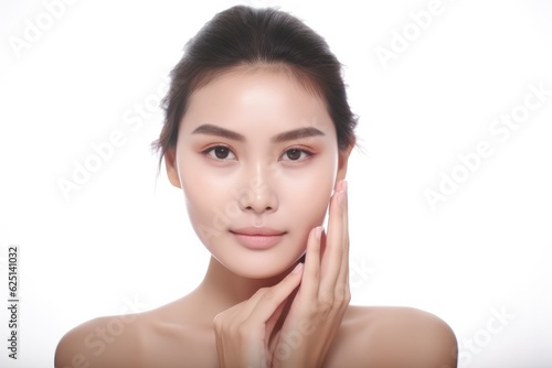 Young woman with natural makeup touching her face, Perfect Skin, Skincare, Young Skin, Easy to use for beauty.