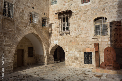 Fototapeta Naklejka Na Ścianę i Meble -  Courtyard of St Jacques Convent in the Armenian Quarter of the Old City of Jerusalem