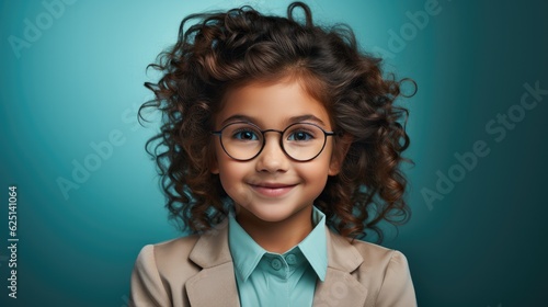 Smiling cute little girl with eyeglasses, Education, School and vision concept.