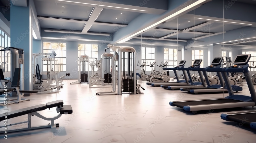 Gym, Healthy fitness club clean center, Modern interior design, Fitness workout.