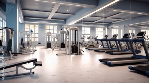 Gym, Healthy fitness club clean center, Modern interior design, Fitness workout.