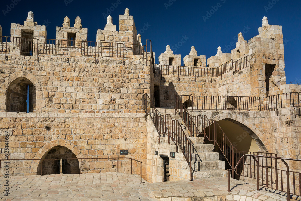 Back of the Damascus Gate from the Ramparts Walk over the Old City wall of Jerusalem