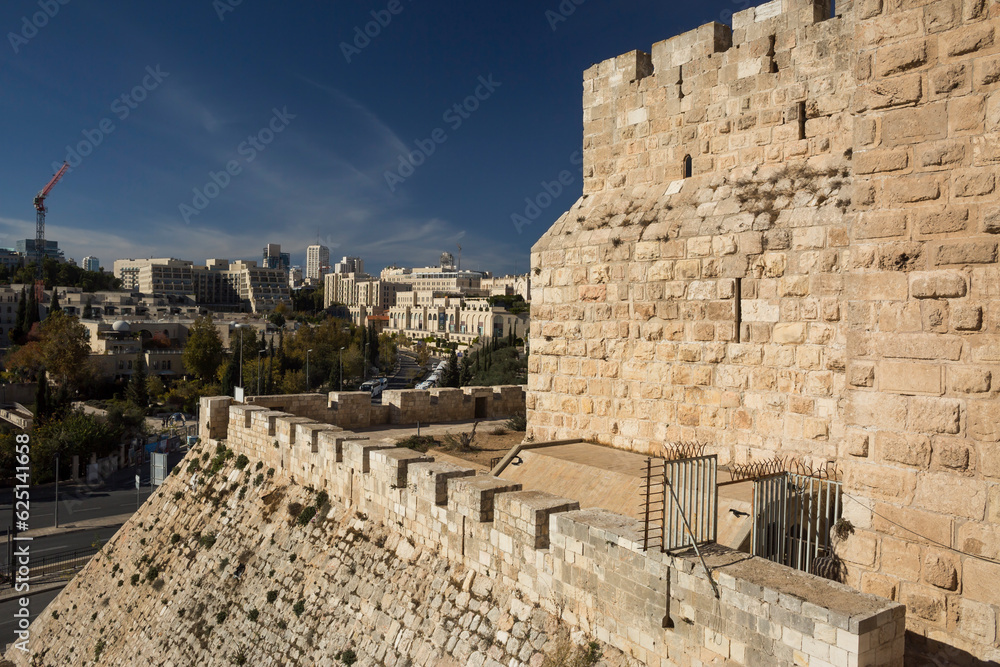 The City of David walls in the City of David, Southern section of the Ramparts Walk in the Old City of Jerusalem