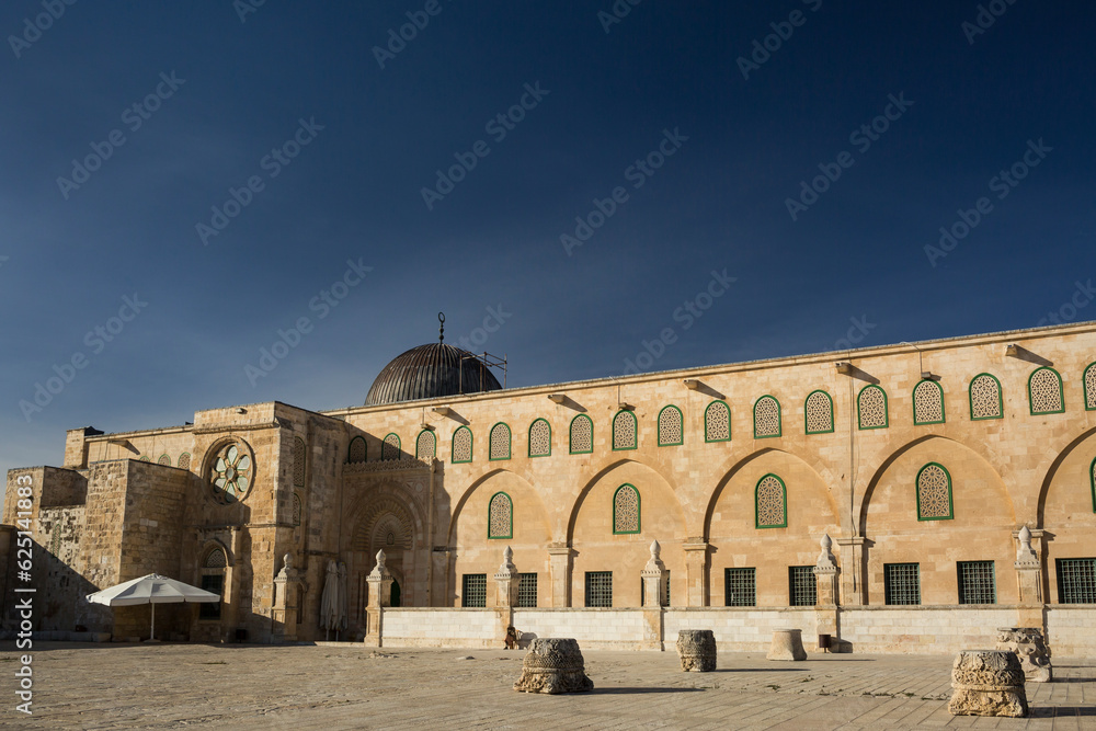 Al-Aqsa Mosque courtyard in the Temple Mount of the Old City of Jerusalem