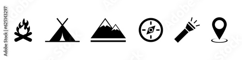 Camping and Outdoors - vector icons. Recreation activities symbols.