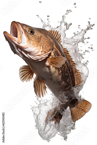 fresh Grouper fish jumping out of the water, white background PNG photo