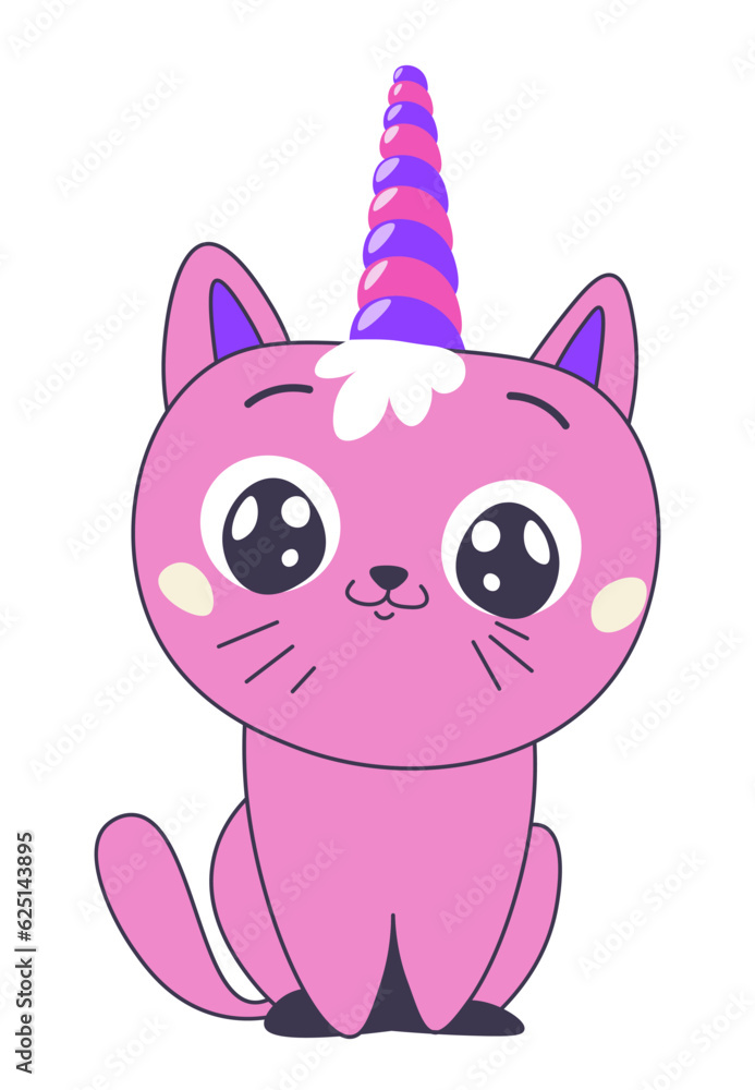 Cute kitty with unicorn horn, horned car with smile Cute kitty with unicorn horn, horned car with smile