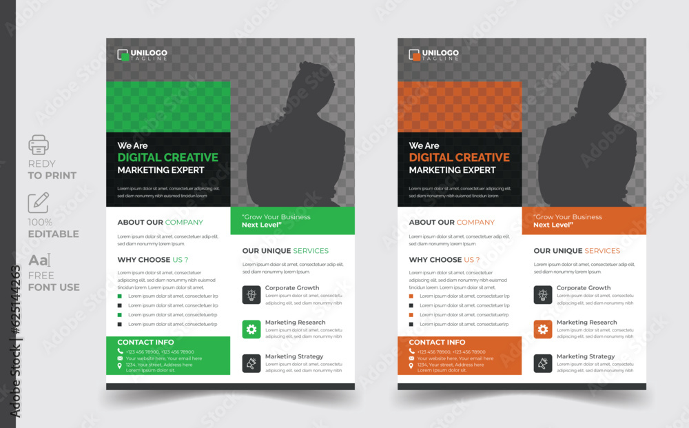 Corporate business flyer template With Color Combination, Brochure design, annual report, poster, flyer in A4, promotion, advertise, publication, cover page,