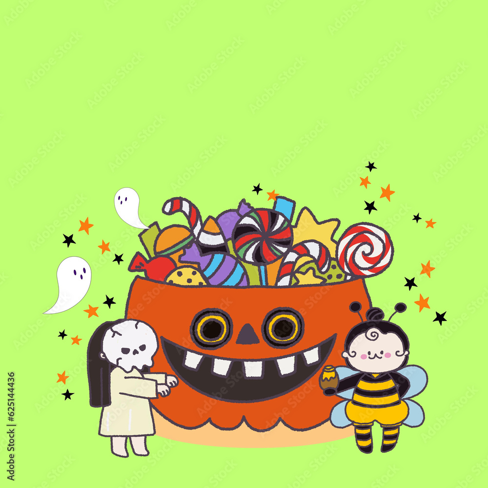 Obraz premium Happy Halloween collection with Pumpkins, cute childish ghosts, bat and magic Ideal for cards, poster, prints, anniversary