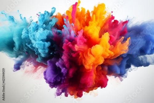 Vibrant Burst of Rainbow Holi Powder. Generative AI © Haider