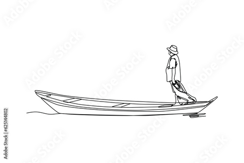 Fisherman. Cartoon people fishing. Fisherman preparing to catch fish with nets. Males hobby. Vector leisure pastime