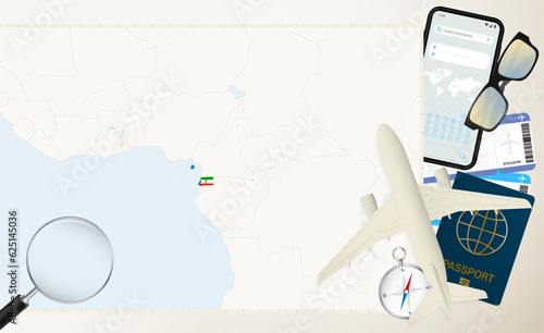 Equatorial Guinea map and flag, cargo plane on the detailed map of Equatorial Guinea with flag.