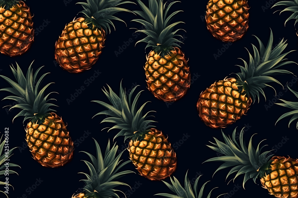 pineapple pattern on a dark blue background, AI generated pineapple pattern on a dark blue background, AI generated