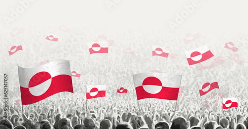 Abstract crowd with flag of Greenland. Peoples protest, revolution, strike and demonstration with flag of Greenland.