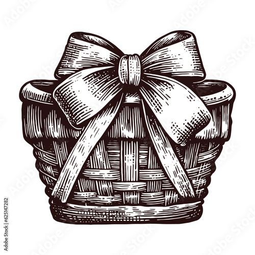 basket with a bow vintage sketch