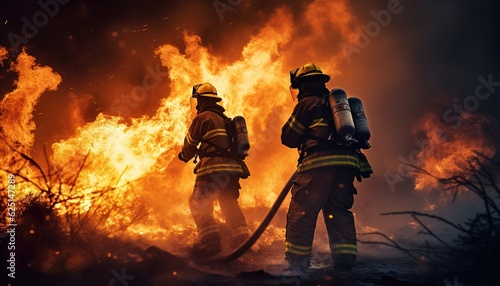 Firefighter or fireman extinguish the fire