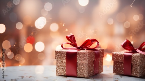 Wallpaper Mural merry Christmas Joyful gift boxes with bokeh background Torontodigital.ca