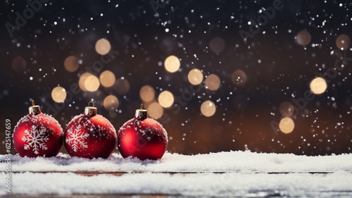 Cheerful Merry Christmas Background with Red Baubles