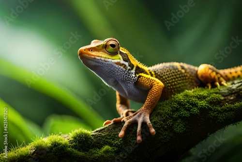 green lizard on a tree generated Ai technology