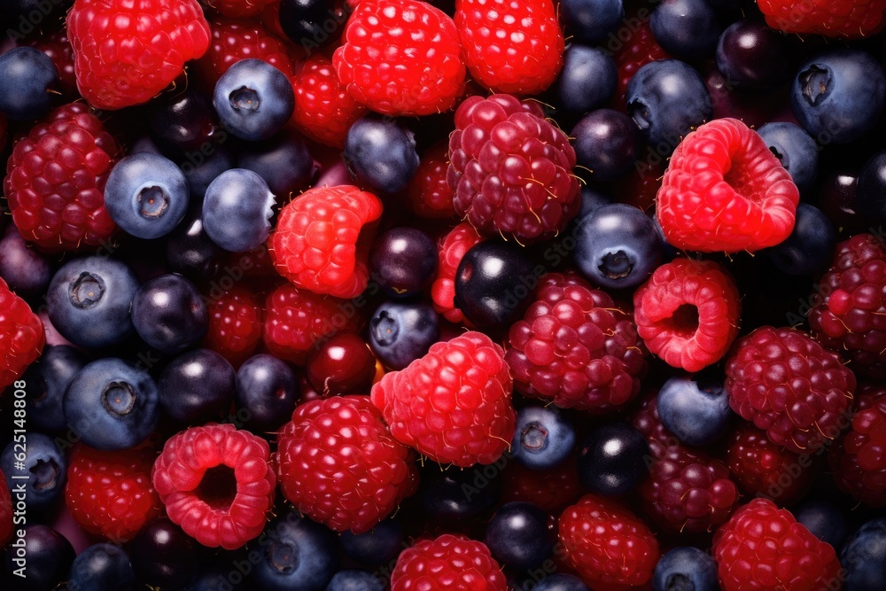 Different berry fruits background. Tasty summer mix. Generative AI Different berry fruits background. Tasty summer mix. Generative AI