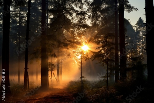 Enchanting Forest Sunrise. Generative AI