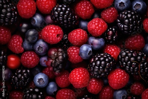 Different berry fruits background. Tasty summer mix. Generative AI