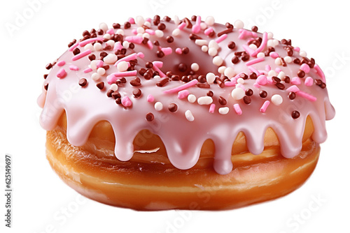 Pink Sprinkle Donut on Transparent Background. Generative AI