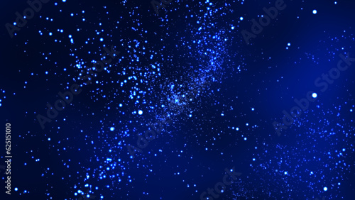 Blue bokeh particles glitter awards dust gradient abstract background. Futuristic glittering in space on blue background.