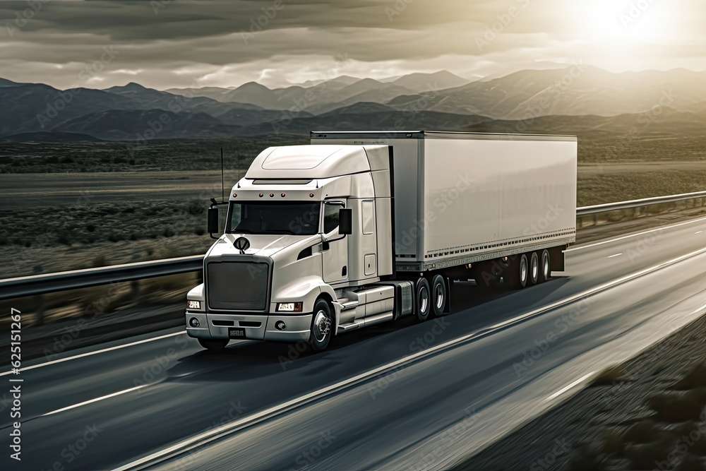 Freight and logistics. Semi-truck on highway transportation and business Concept Freight and logistics. Semi-truck on highway transportation and business Concept