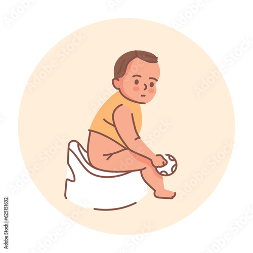 Child on the potty black line icon. Toddler development.