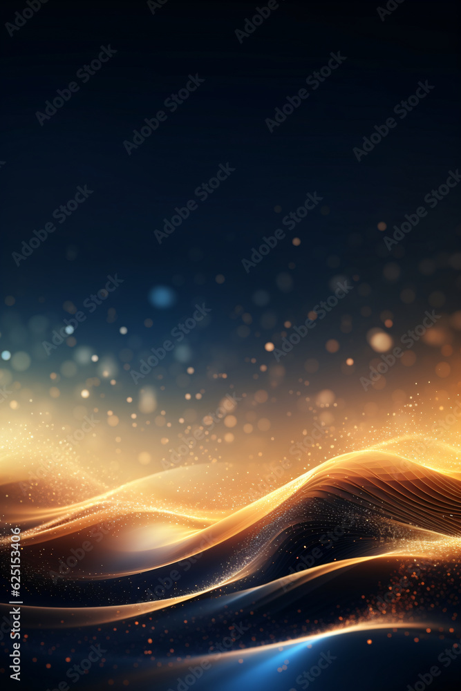 abstract background with glowing particles, lines and bokeh effect created with AI