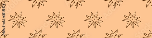 Vector seamless pattern of outline star anise in doodle style, isolated. Cooking background or texture with spice, ingredient, component for hot drinks, mulled wine and food