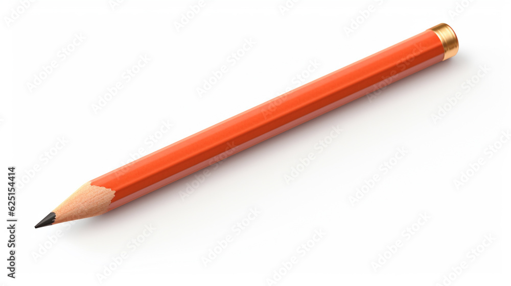 Orange pencil isolated on white background. Generative AI. Orange pencil isolated on white background. Generative AI.