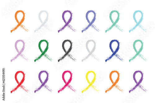 Set of Calligraphic Brush stroke Awareness Ribbons isolated on white background. Editable Vector Illustration. EPS 10. Design Element.