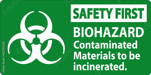 Biohazard Safety First Label Biohazard Contaminated Materials To Be Incinerated