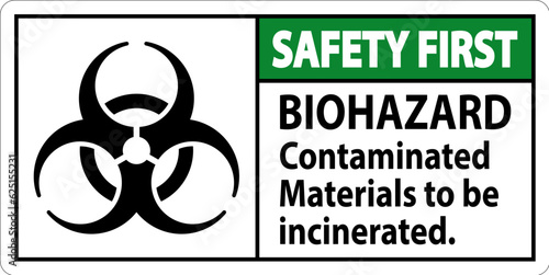 Biohazard Safety First Label Biohazard Contaminated Materials To Be Incinerated