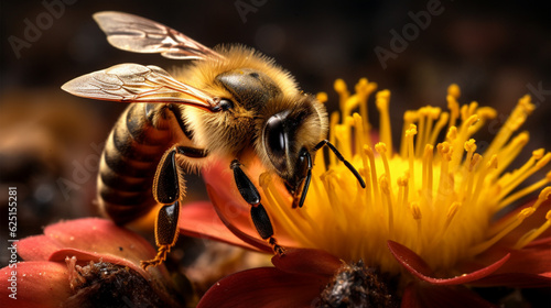 Bee collecting pollen.Generative AI.