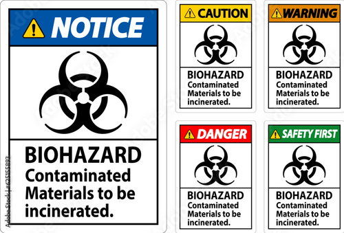 Biohazard Warning Label Biohazard Contaminated Materials To Be Incinerated