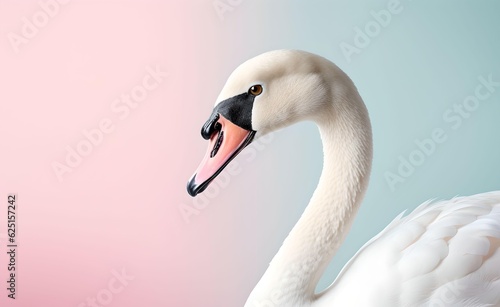 Creative Animal Concept. Swan over pastel bright background. Generative AI.