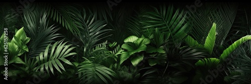 Green leaves  Group background of dark green tropical leaves   monstera  palm  coconut leaf  fern  palm leaf bananaleaf  Panorama background. concept of nature. Generative Ai.