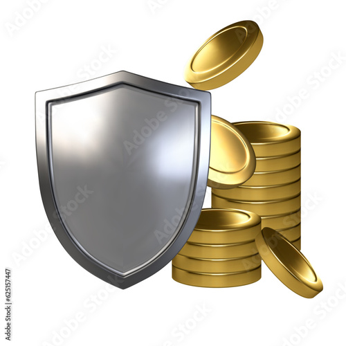 Money protection shield. Money security, online payment protection, financial saving insurance. Money saving. Vector 3d illustration