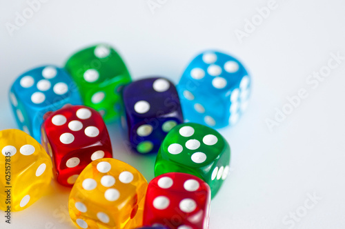 Colorful dice on a white background